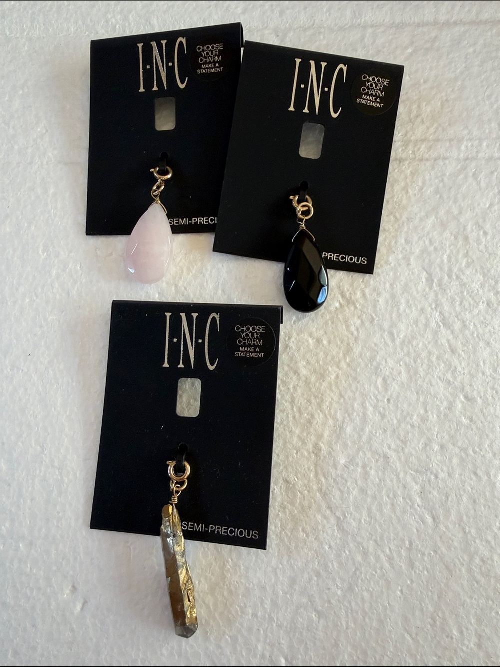 I.N.C. Semi-Precious Drop Charm Pendant - Black, Pink, Metallic set of 3